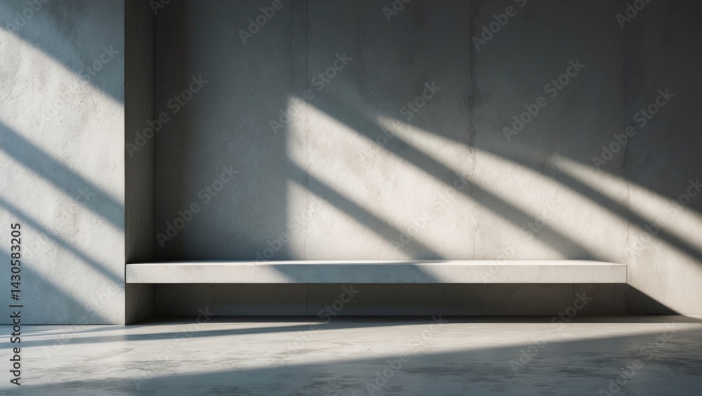 Poster cement wall background with empty floor shelf perspective and shadow light for showcasing products a