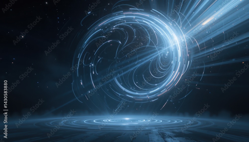 Poster dynamic light patterns emanating from a central sphere cosmic environment digital art sci-fi theme h