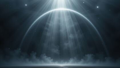 Celestial phenomenon showcasing ethereal light rays over a serene ocean digital artwork mystical environment atmospheric perspective