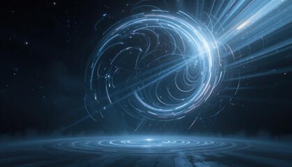 Dynamic light patterns emanating from a central sphere cosmic environment digital art sci-fi theme high-resolution imagery