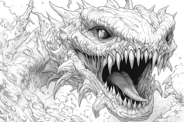 Naklejka premium Ferocious dragon sketch, detailed illustration.