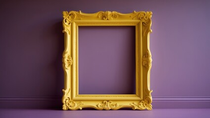 Yellow frame from the television show. Purple wall. Picture frame.