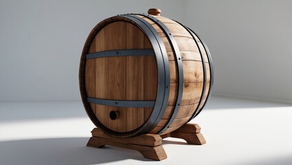 Wooden barrel set against a white background