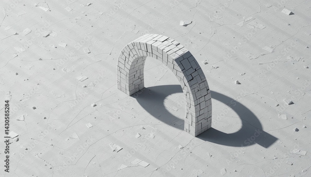 Poster architectural stone archway on a minimalist background 3d render abstract environment top-down persp