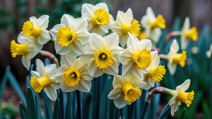 Fototapeta premium Yellow Double Daffodils Blossom in a Garden