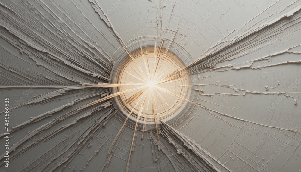 Poster radiant light burst from circular ceiling in abstract interior space minimalist design modern archit