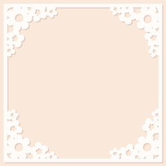 Wedding card layered. Vector frame with flowers. Layered paper cut. Paper cut out design. Shadow box style. 3D design.
