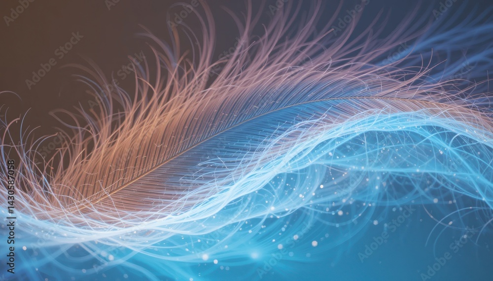 Poster gentle flow of ethereal feathers digital art abstract background soft light close-up view visual ser