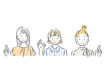 おすすめする女性のアバターセット　シンプルでお洒落な水彩風イラスト