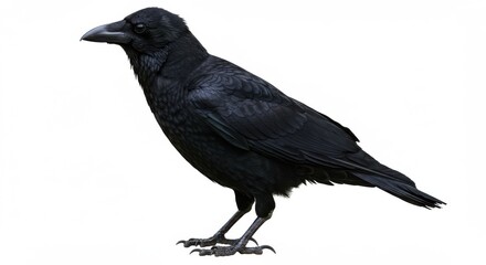 Fototapeta premium A single crow standing alone on white background