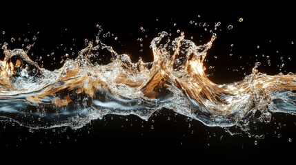 Abstract Gold and Silver Water Splash on Dark Background