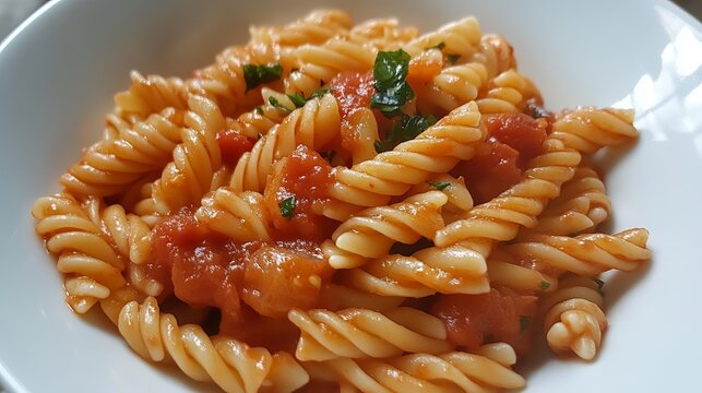 Delicious fusilli pasta with rich tomato sauce and fresh parsley red eat food meal dish herb easy