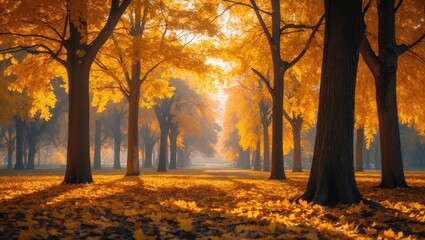 Vertical autumn scenery featuring orange and yellow trees for nature lovers