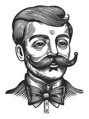 Fototapeta premium Vintage Engraving of a Distinguished Gentleman with Mustache