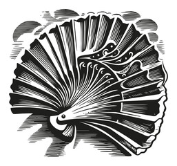 Intricate Woodcut Style Illustration of a Traditional Shell Design