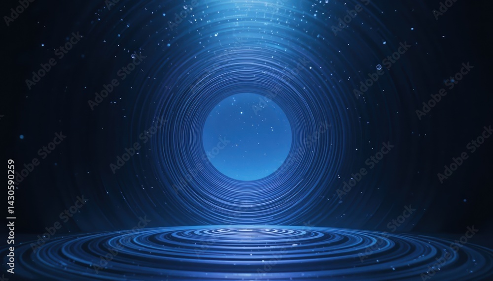 Poster exploring the cosmic portal a mystical blue circular vortex in a dark space environment abstract dig