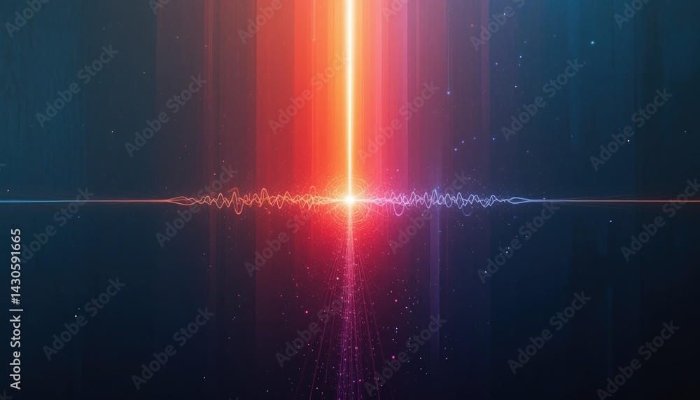 Poster vibrant light beam and sound wave visualization digital space graphic art abstract environment close