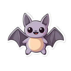 Cute bat flying in a whimsical forest sticker design playful environment cheerful concept