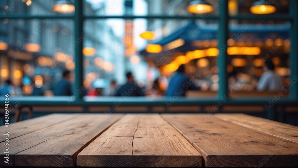 Aufkleber wooden table surface with blurred background and bokeh effect
