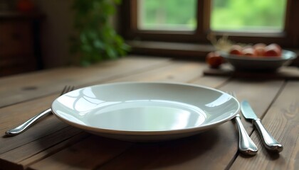 plate and cutlery isolated on white background