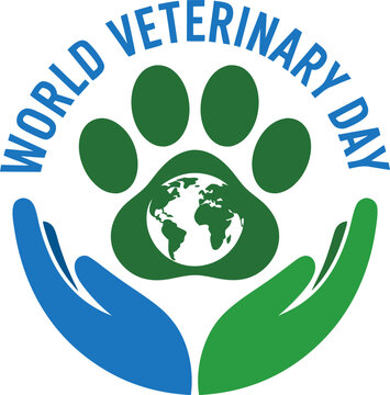 Vet day with hands holding pet and human symbols, Vector illustration template for World Veterinary Day