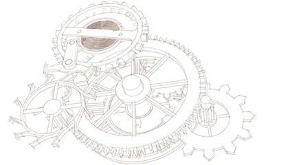 clock mechanism sketch 3d illustration