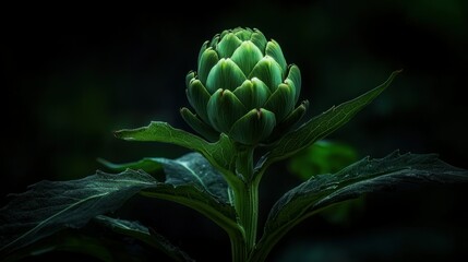 A close up view of a vibrant green artichoke plant