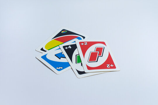 Lopburi Province, Thailand, april 24, 2025. Uno card game,Uno card on white space. Editorial photo.