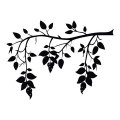 Tree branches with hanging leaves black silhouette r vector Design