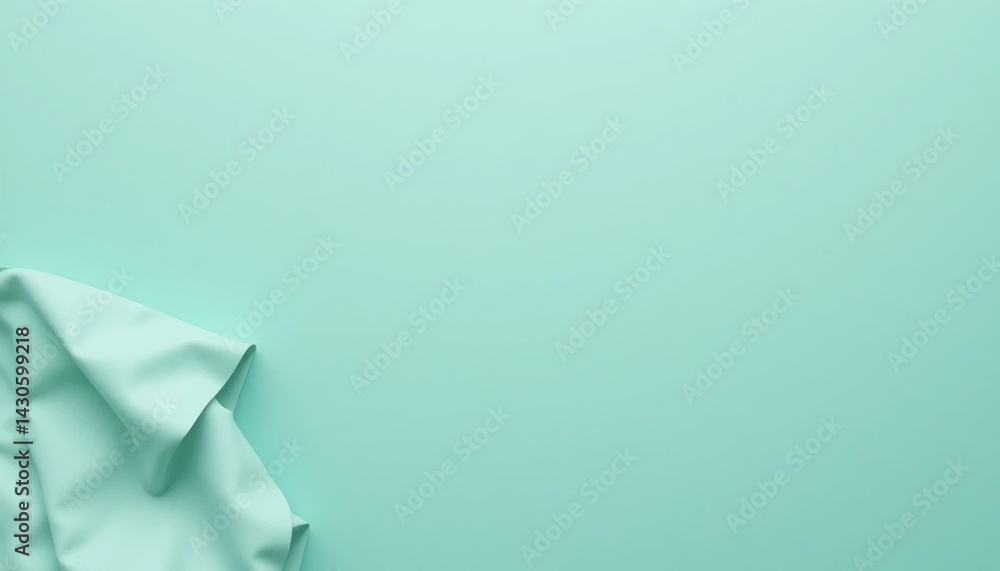 Poster textured fabric display on soft mint background studio setting abstract art composition aesthetic en