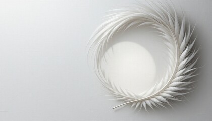 Elegant white palm leaf wreath on minimalist background nature still life calm atmosphere contemporary view