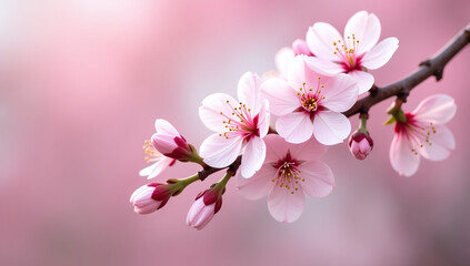 Naklejka premium beautiful flowers bloom cherry tree early springtime suddenly turning pink white