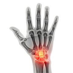 Naklejka premium Hand X-Ray: Wrist Pain, Arthritis, Carpal Tunnel, Bone Fracture Diagnosis on transparent background