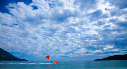 parachute boat at mediterranian sea Turkiye