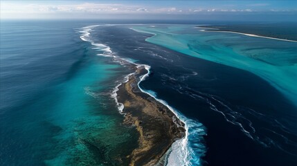 Underwater waterfall plunging into the abyss, a surreal force of nature in the deep blue ocean