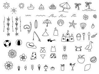 Summer Hand drawn doodle Set, Summer time doodle elements, cute doodles for decoration, vector hand drawn illustration, doodle clipart set
