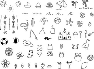 Summer Hand drawn doodle Set, Summer time doodle elements, cute doodles for decoration, vector hand drawn illustration, doodle clipart set