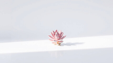 Fototapeta premium Strong hard light, soft pastel colors, a single succulent on a white isolated background, gentle and soothing, direct harsh shadows.jpg