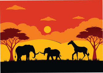silhouette-of-animals-in-the-savannah--african-lan.eps
