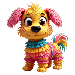 Fototapeta premium Cute dog piñata for Cinco de Mayo. Festive illustration, isolated on transparent background. Cartoonish, cheerful, bright, vibrant pastel colors. Whimsical, fantasy style.