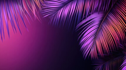 Vibrant neon purple and hot pink palm leaves layered over a dark gradient background: A bold electric summer festival aesthetic with high contrast.