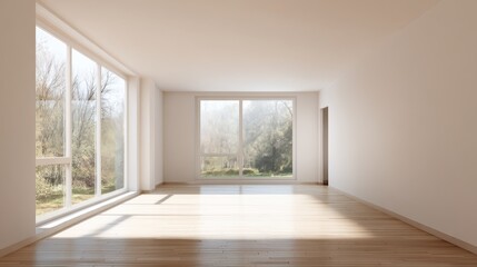 Obraz premium Bright living space with minimalist furniture and natural light / Serene simplicity in modern home design