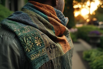 英文标题1:​​
Handwoven Kente cloth draped elegantly with golden Adinkra symbols glowing in warm sunset hues, softly blurred background celebrating rich African cultural heritage for Liberation Day.