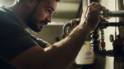 Plumber Working on Pipes