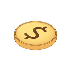 Dollar coin illustration depicted in isometric perspective. Vector icon isolated on a white background