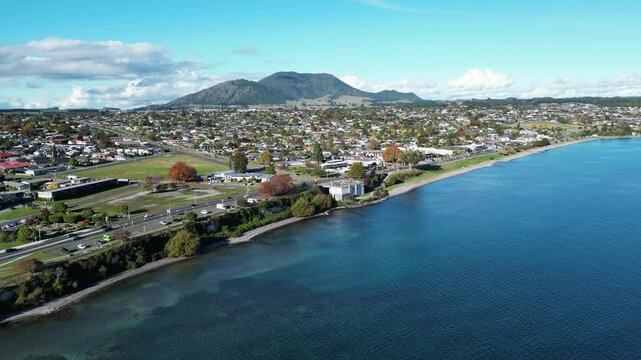 Aerial View of Taupo Township and Lakefront, New Zealand