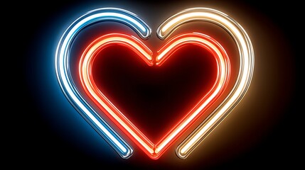 Glowing Neon Heart Symbol Red Blue Gold Light Abstract Design