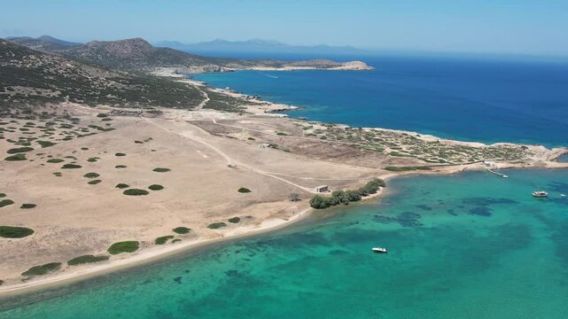 Aerial views from over the Greek Island of Despotiko, just next to Paros and Antiparos