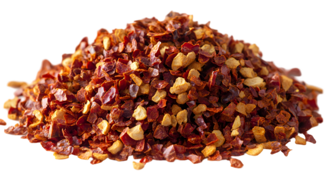 Crushed red pepper flakes with closeup.