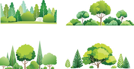 Fototapeta premium Vector watercolor green tree or forest side view isolated on white background for landscape and architecture drawing,elements for environment or and garden,Shrub for section